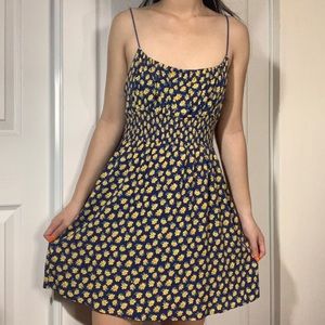 spaghetti straps navy yellow floral mini sun dress